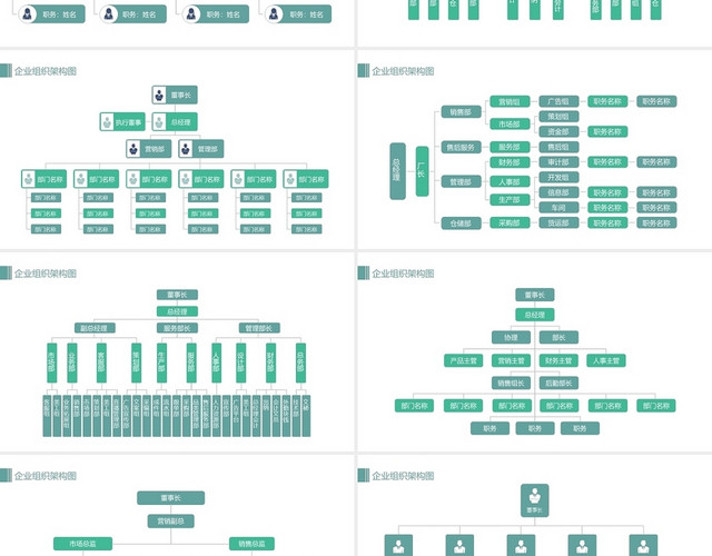 绿色简约风11套公司企业组织结构架构图PPT模板