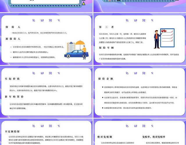 紫色简约扁平风保险理赔基础常识主题PPT模板