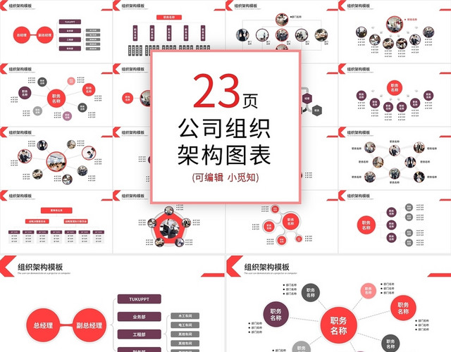 红紫商务简约公司组织架构PPT模板