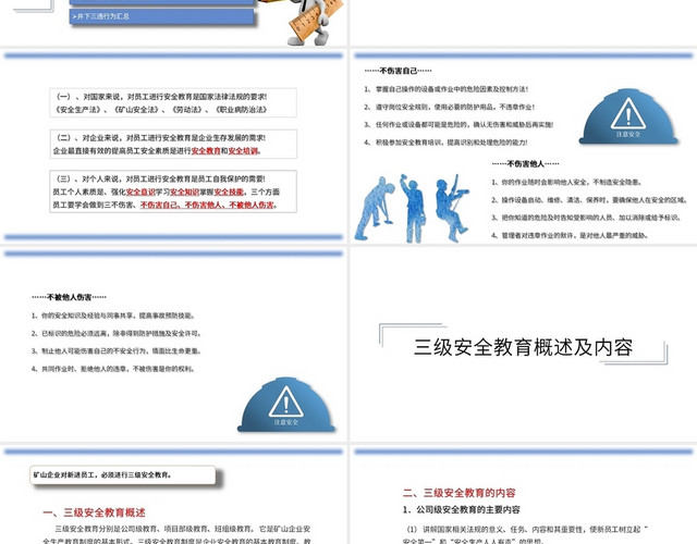 蓝色调 矿山三级安全教育 商务风PPT模板