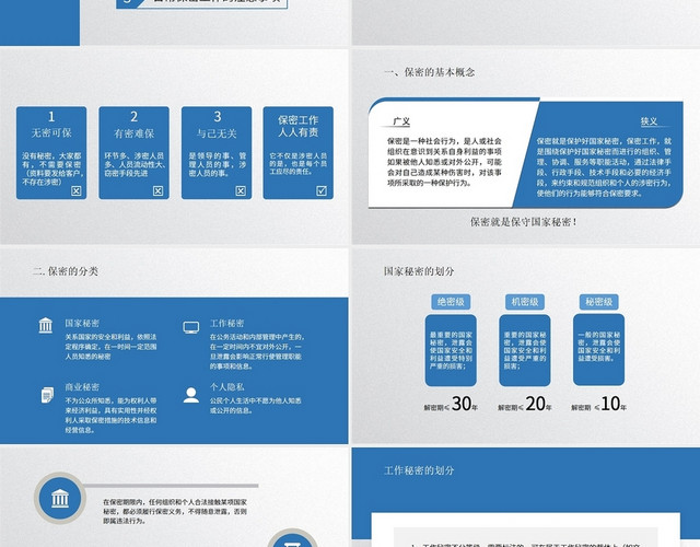 蓝色简约几何商务行政机关保密培训企业培训PPT模板