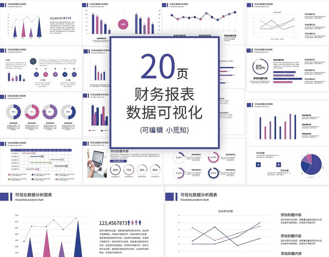 紫色财务分析可视化图表PPT模板