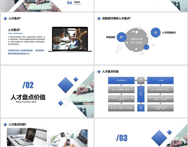 蓝色简约商务风人力资源人才盘点培训PPT模板