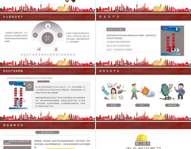 红色简约风强化员工安全意识PPT模板