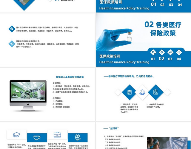 蓝色商务简约大气医保政策培训医保规定PPT模板