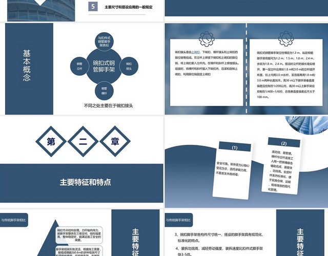 蓝色简约大气商务建筑碗扣式手脚架安全培训PPT模板