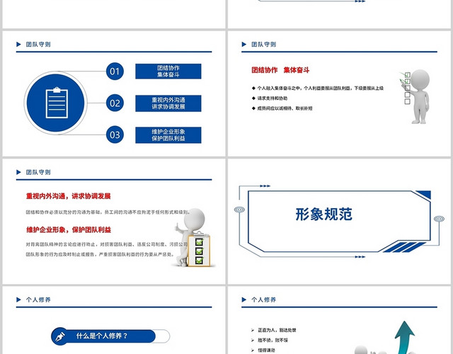 蓝色简约商务3D人物员工行为规范企业员工管理PPT模板