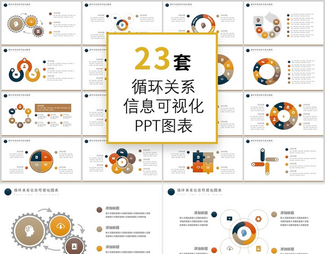 黄灰色循环关系信息可视化图表PPT模板