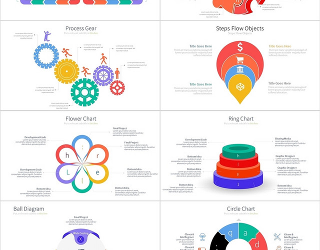 彩色信息可视化图表循环关系PPT模板