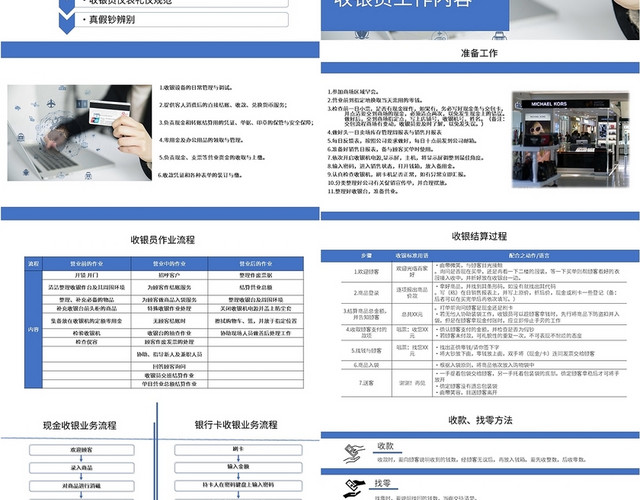 蓝色简约培训商务商城收银员培训PPT商场收银员培训