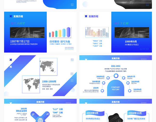 蓝紫渐变简约商务公司发展历程时间轴PPT模板