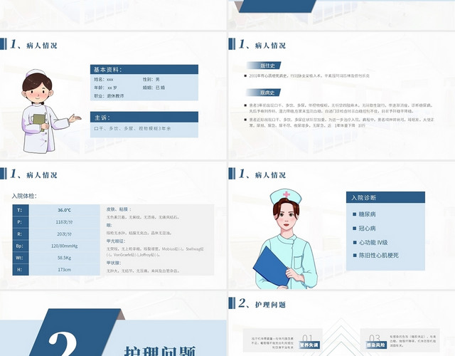 蓝色简洁糖尿病护理查房工作总结PPT模板