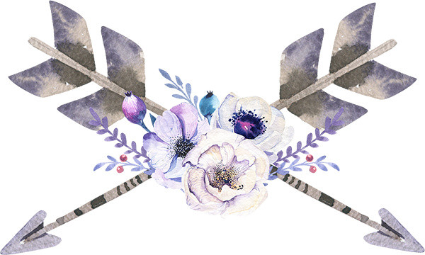 手绘紫色花朵和创意箭头免抠素材