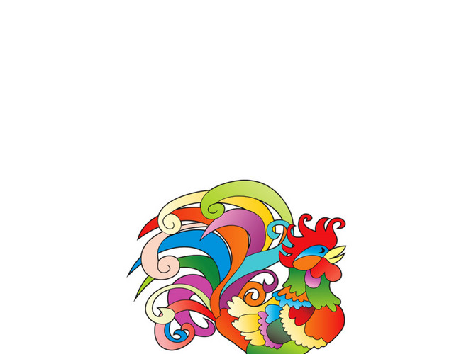 彩色翅膀的公鸡
