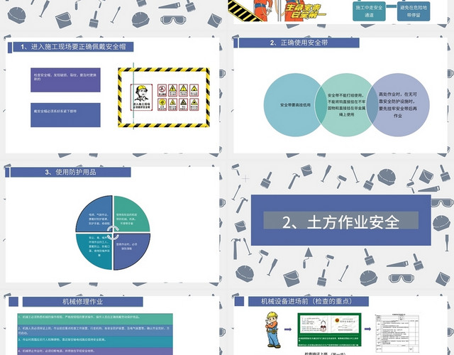 蓝色简约施工安全注意事项PPT模板