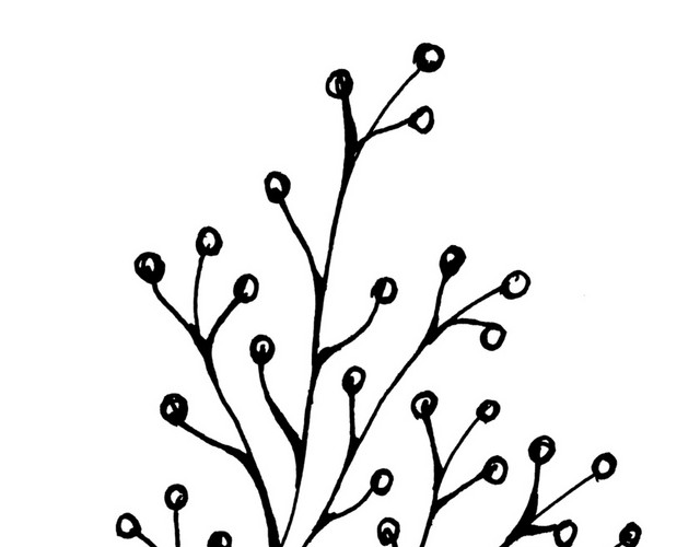 手绘简约黑色植物枝叶简笔画