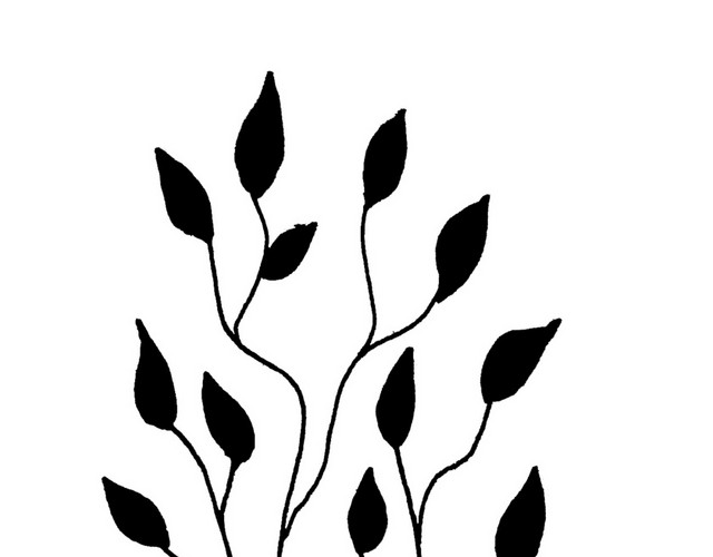 手绘简约黑色植物枝叶简笔画