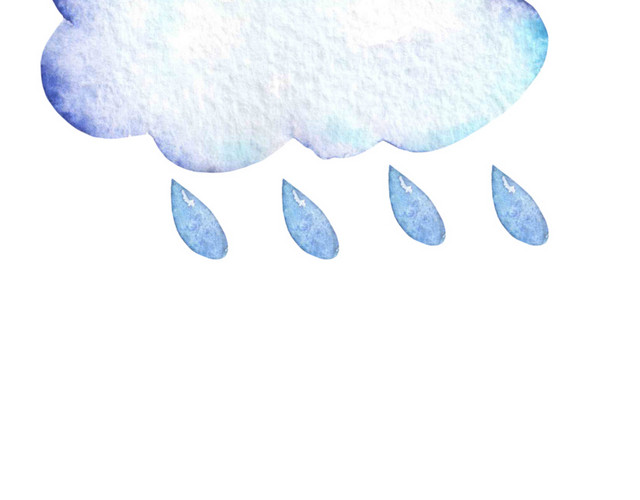 水彩手绘蓝色雨天标志