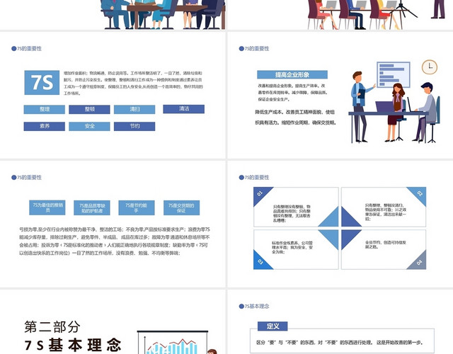 蓝色简约卡通7S理念推行培训PPT模板