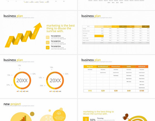 30页黄色简约数据PPT图表合集PPT模板