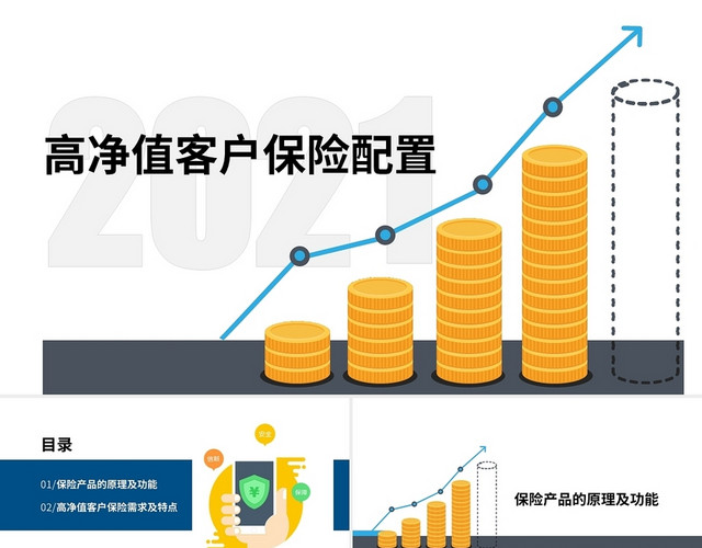 蓝色卡通简约商务高净值客户保险配置工作汇报PPT模板