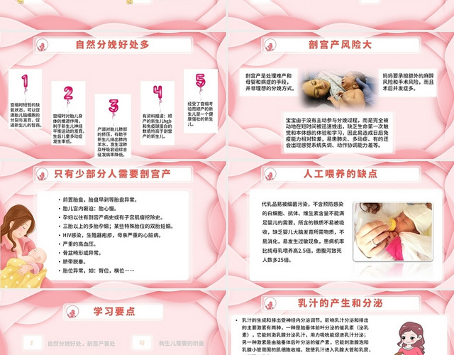 粉红色 卡通温馨 简约 母乳喂养常识 科普PPT课件