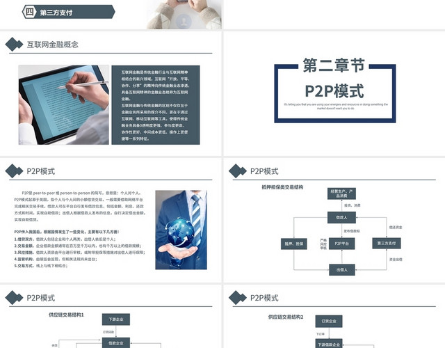 深蓝色简约风互联网金融基础知识介绍PPT模板