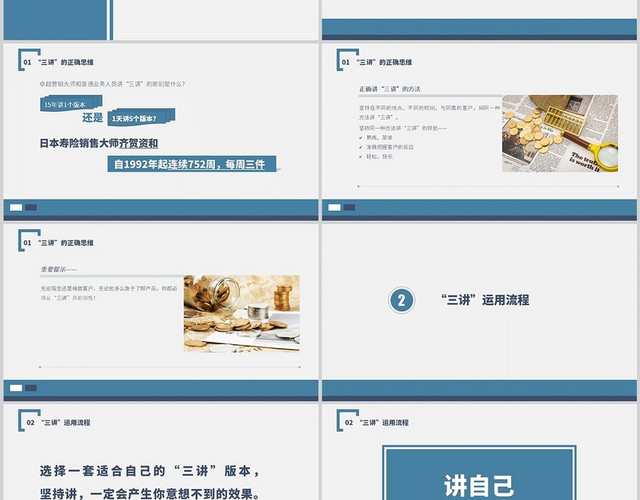 蓝色商务简约保险业3个黄金习惯市场分析PPT模板