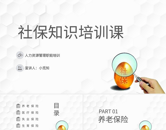 简约人力资源员工社保知识培训PPT模板