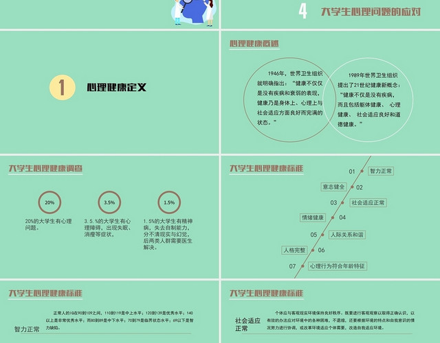 绿色卡通课件PPT大学生心理健康教育