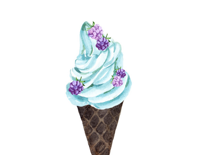 小清新冰淇淋甜筒水彩画