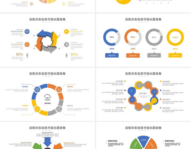 多彩流程关系递进信息可视化图表集PPT模板