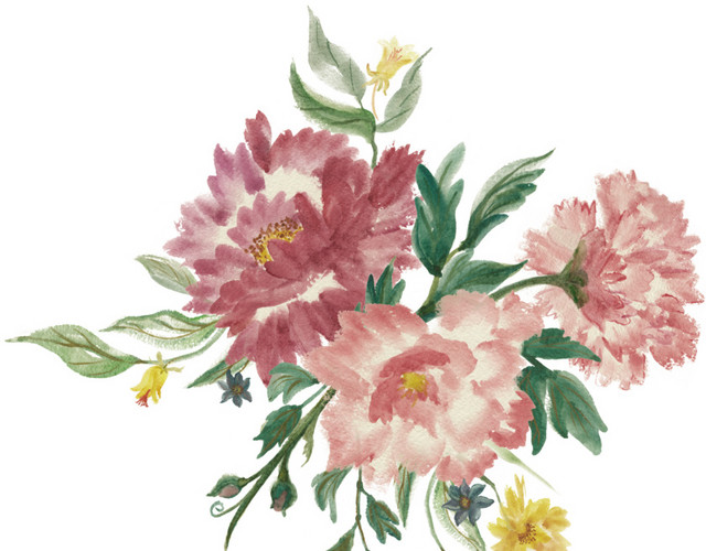 中国画花草插画矢量图