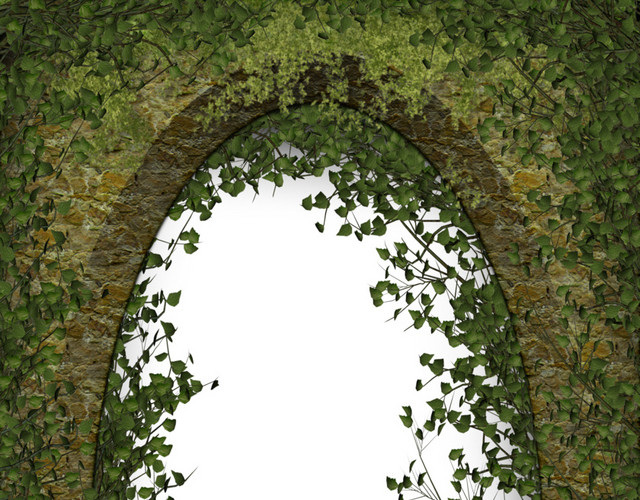 欧式复古绿色石拱门背景素材