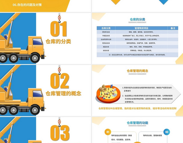 黄蓝色商务仓库学习工作汇报PPT