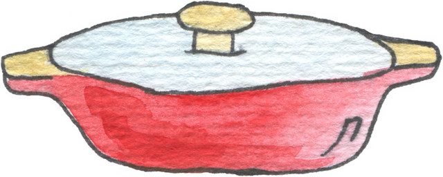 红色手绘彩铅厨房用具平底锅