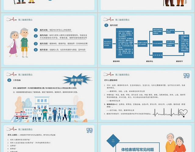蓝色卡通简约商务健康教育第三版老年人健康管理规范PPT