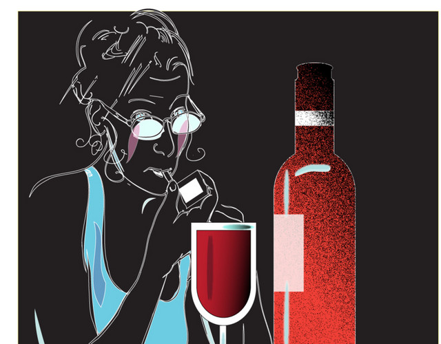 黑色手绘女人红酒素材
