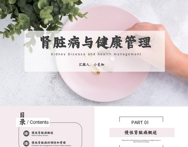 淡粉色简约肾脏病与健康管理PPT模板