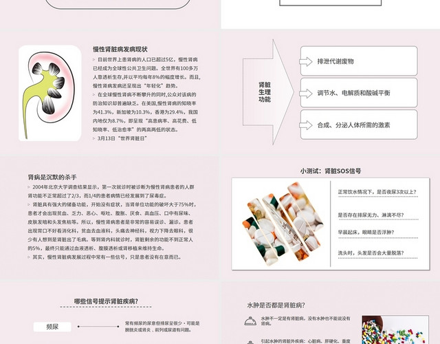 淡粉色简约肾脏病与健康管理PPT模板