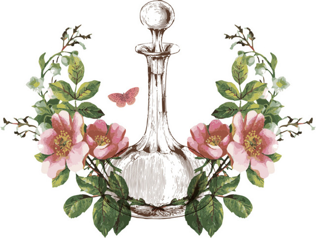 彩色手绘花朵香水水彩插画