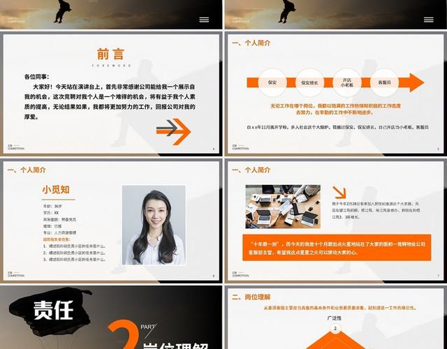 橙色简约物业公司客服主管竞聘岗位竞聘PPT模板