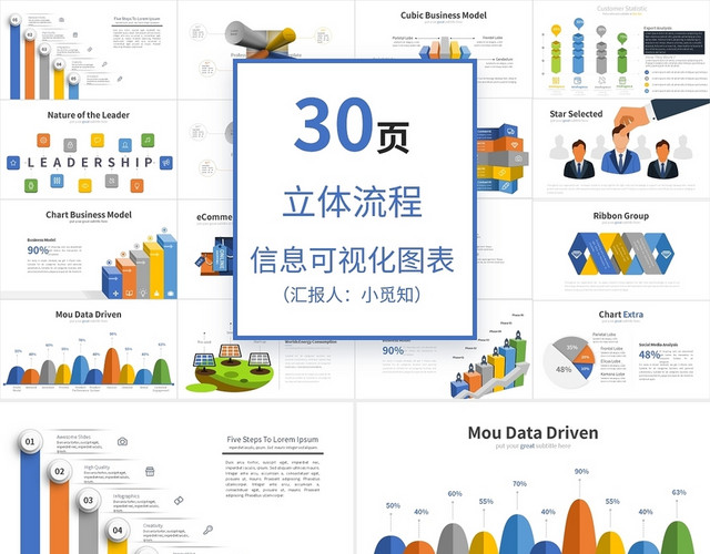 彩色立体流程图信息可视化图表PPT模板