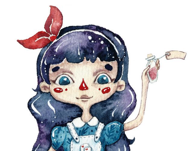 蓝色简约小女孩矢量素材