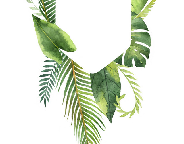可爱水彩绿色植物插画素材图