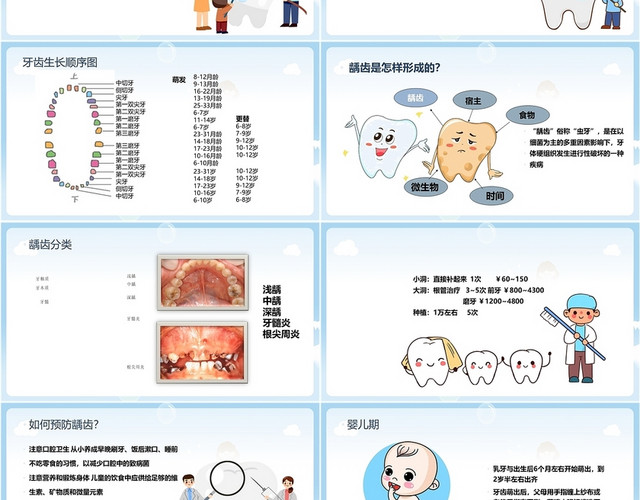 蓝色童趣插画儿童口腔保健保护幼儿牙齿培训PPT模板