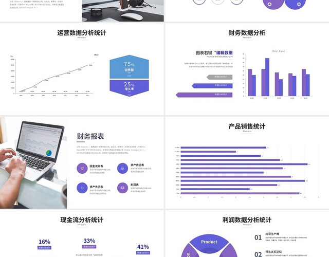 紫色简约数据分析统计报表PPT模板