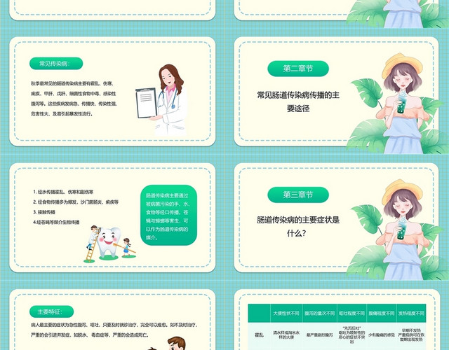 绿色卡通秋冬季常见传染病医学PPT模板