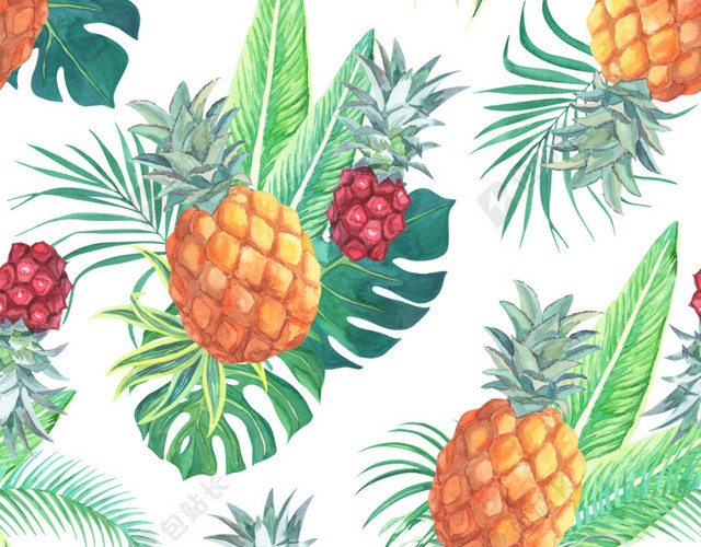 彩色手绘菠萝背景水彩插画