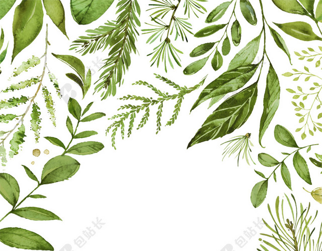 绿色清新植物手绘水彩插画背景素材